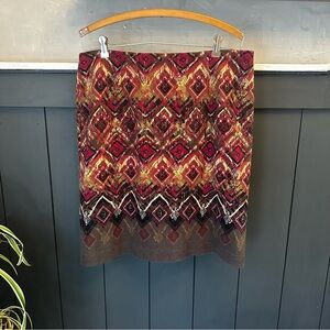 J.Jill Pull On Small Diamond Knit Lined Burgundy Tan Boho size‎ Medium Tall